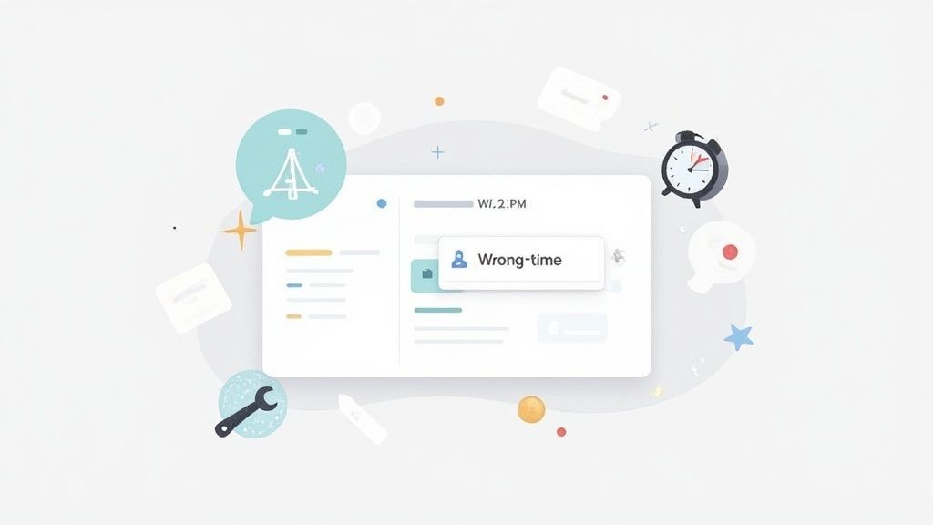 A person looking at a calendar on a large screen with a magnifying glass, symbolizing troubleshooting and solving calendar issues.