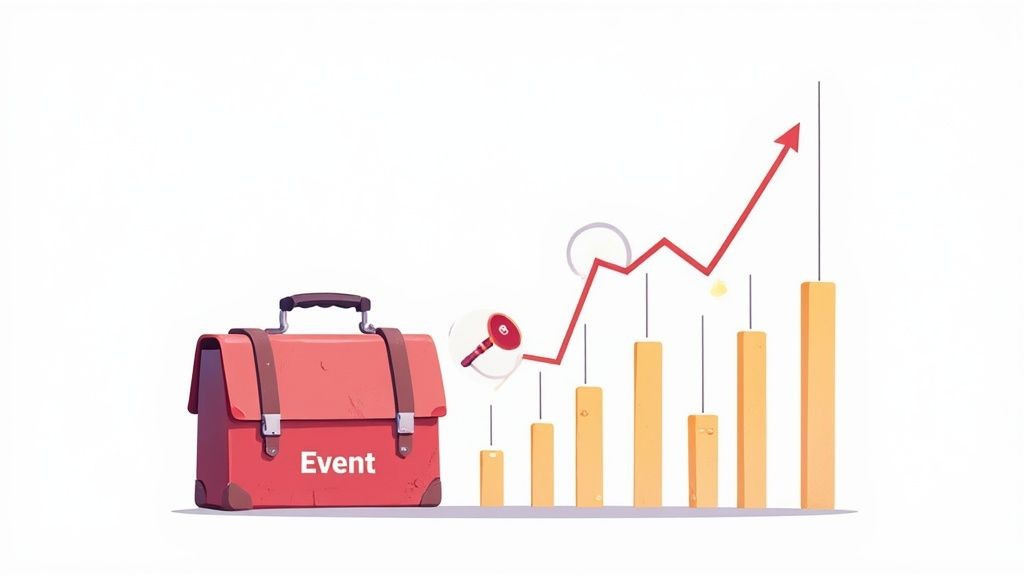 Event team analyzing charts and graphs on a large screen, representing event ROI data