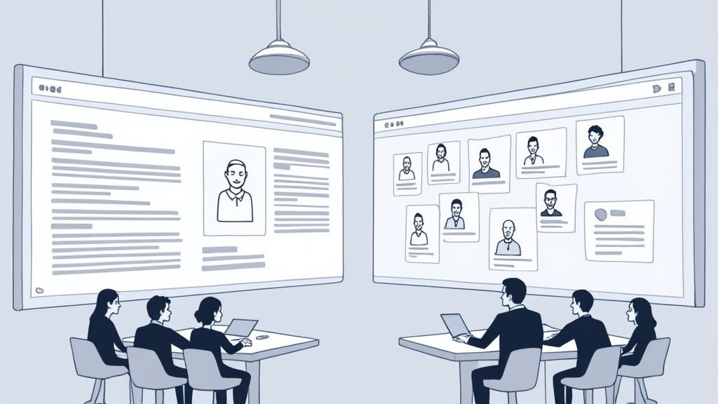 A person attending a virtual event from their home office, with multiple screens showing a live stream and chat.