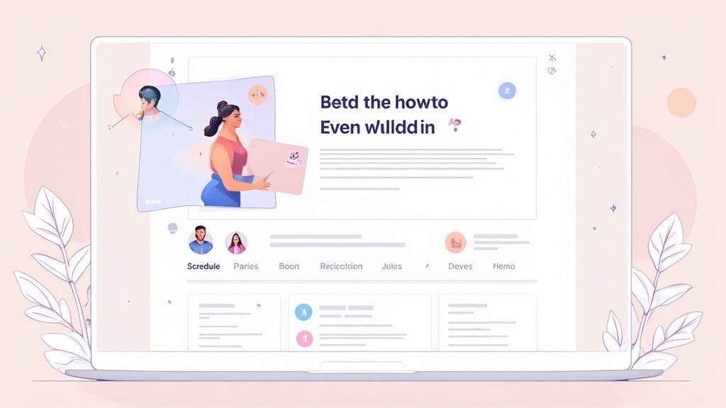 A person designing a visually appealing event page on a laptop, with a focus on vibrant images and clear text.