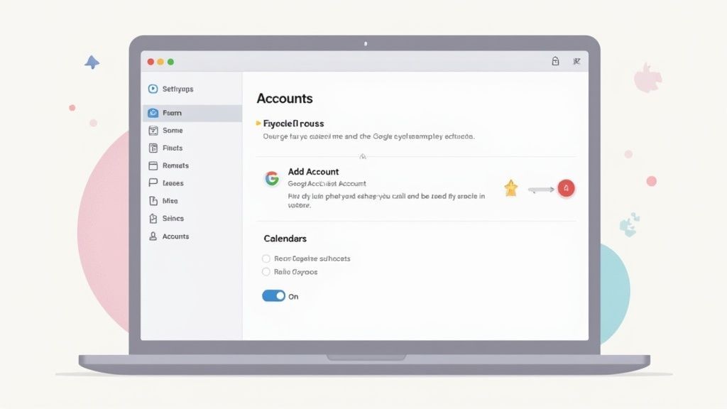 A sleek desk setup with a MacBook Pro showing the Apple Calendar app, symbolizing the integration on macOS.