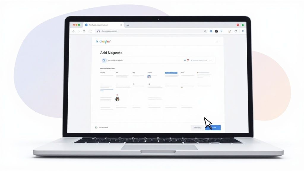 A person interacting with a digital calendar interface on a laptop.